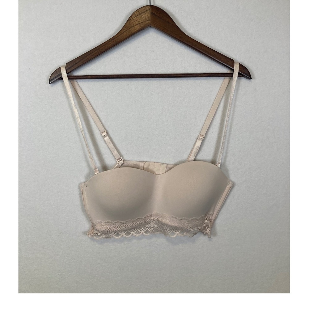 Wild Dream 36C Beige Strapless Lace Trim Padded Push‎ Up Bra